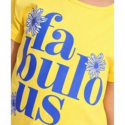 Pine Kids Cotton Knit Half Sleeves Text & Floral Printed Biowashed T-Shirt - Yellow