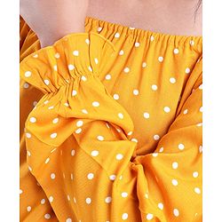 Pine Kids Rayon Woven Full Sleeves Off Shoulder Top Polka Dot Print- Yellow