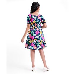 Pine Kids Rayon Three Forth Balloon Sleeves Frock Floral Print - Multicolour
