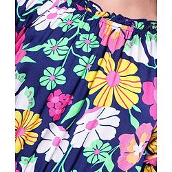 Pine Kids Rayon Three Forth Balloon Sleeves Frock Floral Print - Multicolour