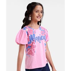 Pine Kids Cotton Knit Half Sleeves Floral Print T-Shirt - Pink