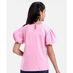 Pine Kids Cotton Knit Half Sleeves Floral Print T-Shirt - Pink
