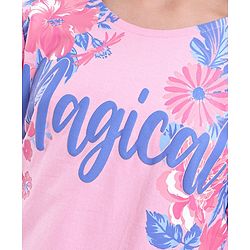 Pine Kids Cotton Knit Half Sleeves Floral Print T-Shirt - Pink