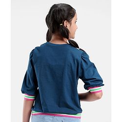 Pine Kids Cotton Knit Three Fourth Sleeves Floral Print T-Shirt - Blue