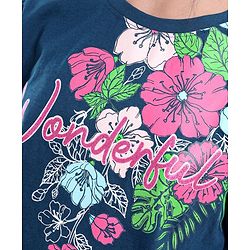 Pine Kids Cotton Knit Three Fourth Sleeves Floral Print T-Shirt - Blue