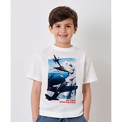 Pine Kids 100% Cotton Knit Half Sleeves Bio Washed T-Shirt Jet Print - Snow White