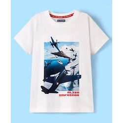 Pine Kids 100% Cotton Knit Half Sleeves Bio Washed T-Shirt Jet Print - Snow White