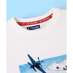 Pine Kids 100% Cotton Knit Half Sleeves Bio Washed T-Shirt Jet Print - Snow White