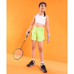 Pine Active High Stretch Mid Thigh Length Solid Shorts With Tights- Green