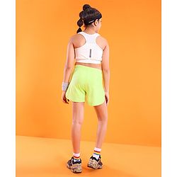 Pine Active High Stretch Mid Thigh Length Solid Shorts With Tights- Green