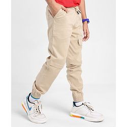 Pine Kids Cotton Elastane Pant With Soft Handfeel And Solid Colour - Beige