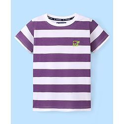 Pine Kids 100% Cotton Knit Half Sleeves Striped T-Shirt- Purple & White