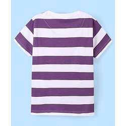Pine Kids 100% Cotton Knit Half Sleeves Striped T-Shirt- Purple & White