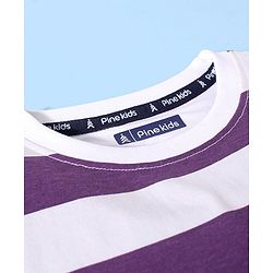 Pine Kids 100% Cotton Knit Half Sleeves Striped T-Shirt- Purple & White