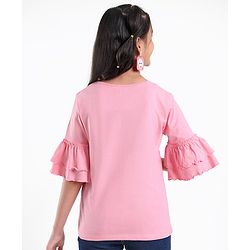 Pine Kids 100% Cotton Knit Three Fourth Sleeves Bio Washed Floral Print Top - Candy Pink