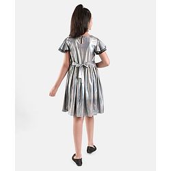 Pine Kids Half Sleeves Party Frock Solid Colour  - Silver
