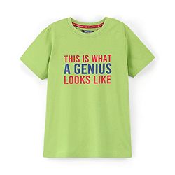 Pine Kids 100% Cotton Half Sleeves Biowashed T-Shirt Text Print - Lime Green