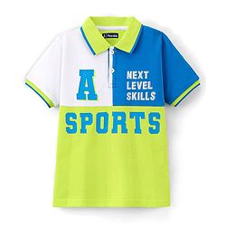 Pine Kids 100% Cotton Half Sleeves Biowashed Polo T-Shirt Text Print - Green & Blue