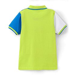 Pine Kids 100% Cotton Half Sleeves Biowashed Polo T-Shirt Text Print - Green & Blue