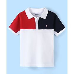 Pine Kids 100% Cotton Knit Half Sleeves Bio Washed Logo Print T-Shirt - Red Navy & White