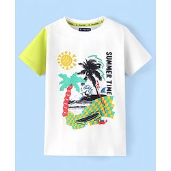 Pine Kids 100% Cotton Knit Half Sleeves T-Shirt Summer Print- White