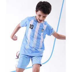 Pine Active Half Sleeves  Tee with Shorts Argentina Football Set - Blue