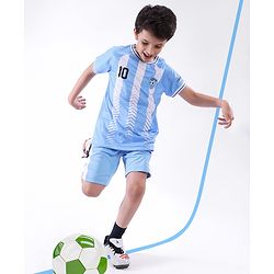 Pine Active Half Sleeves  Tee with Shorts Argentina Football Set - Blue