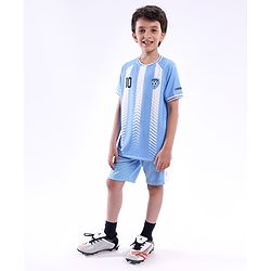 Pine Active Half Sleeves  Tee with Shorts Argentina Football Set - Blue