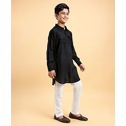 Pine Kids Full Sleeves Pathani Kurta & Pyjama Set Solid Colour - Black & White