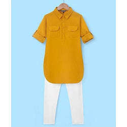 Pine Kids Rayon Woven Full Sleeves Solid Pathani Kurta- Yellow