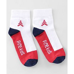 Pine Kids High Ankle Length Socks Logo Print Pack Of 3 - Navy Blue Red & White