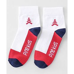Pine Kids High Ankle Length Socks Logo Print Pack Of 3 - Navy Blue Red & White
