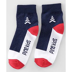 Pine Kids High Ankle Length Socks Logo Print Pack Of 3 - Navy Blue Red & White