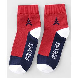 Pine Kids High Ankle Length Socks Logo Print Pack Of 3 - Navy Blue Red & White