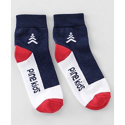 Pine Kids High Ankle Length Socks Logo Print Pack Of 3 - Navy Blue Red & White