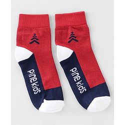 Pine Kids High Ankle Length Socks Logo Print Pack Of 3 - Navy Blue Red & White