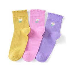 Pine Kids Ankle Length Solid Colour Socks Pack Of 3 - Yellow Purple & Pink