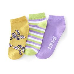 Pine Kids Ankle Length Printed Socks Floral Print Pack Of 3 - Yellow Green & Purple