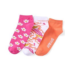Pine Kids Ankle Length Printed Socks Floral Print Pack Of 3 - Orange White & Pink