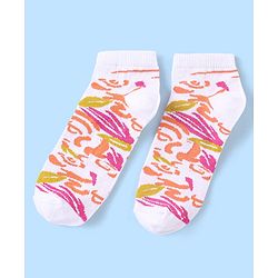 Pine Kids Ankle Length Printed Socks Floral Print Pack Of 3 - Orange White & Pink