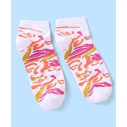 Pine Kids Ankle Length Printed Socks Floral Print Pack Of 3 - Orange White & Pink