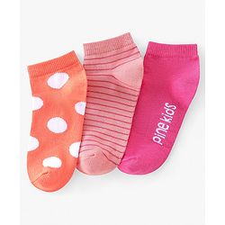 Pine Kids Ankle Length Printed Socks Striped Pack of 3 - Orange & Pink