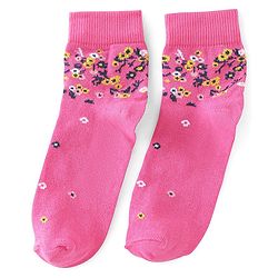 Pine Kids Ankle Length Printed Socks Floral Print Pack Of 3 - Pink Black & Green