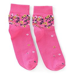 Pine Kids Ankle Length Printed Socks Floral Print Pack Of 3 - Pink Black & Green