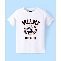 Pine Kids 100% Cotton Knit Half Sleeves Biowashed T-Shirt Miami Beach Print - Snow White