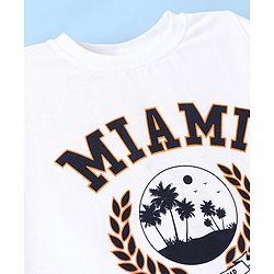 Pine Kids 100% Cotton Knit Half Sleeves Biowashed T-Shirt Miami Beach Print - Snow White