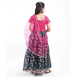Pine Kids Half Sleeves Embroidered Lehenga Choli Set with Dupatta Floral Print - Pink