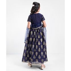 Pine Kids Half Sleeves Choli & Lehenga With Dupatta Set Zari Design - Navy Blue