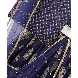 Pine Kids Half Sleeves Choli & Lehenga With Dupatta Set Zari Design - Navy Blue