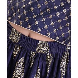 Pine Kids Half Sleeves Choli & Lehenga With Dupatta Set Zari Design - Navy Blue